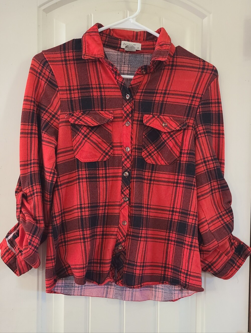 Passport Red & Black Plaid Button-Down Shirt for Kids Size L